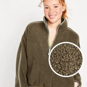NWT OLD NAVY Cropped Sherpa 1/4-Zip Pullover Color: Heritage Green